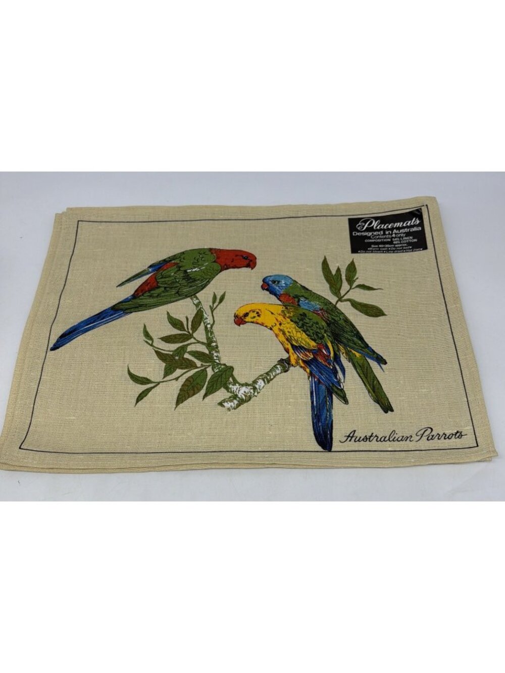 Australian Parrots Birds Placemats Set Of 4 Print Vibrant Australia Linen Cotton